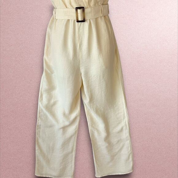 WISH Frida Sleeveless Crossover V Neck Belted Wide Leg Jumpsuit Size S Beige - Picture 5 of 16